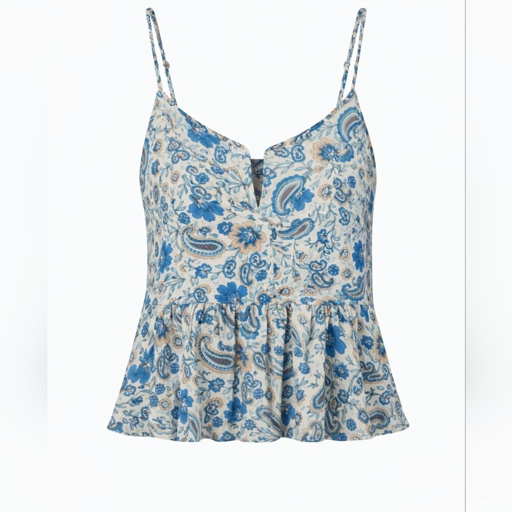 Patrons of Peace Floral Paisley Peplum Tank Top L Boho Rayon Cami